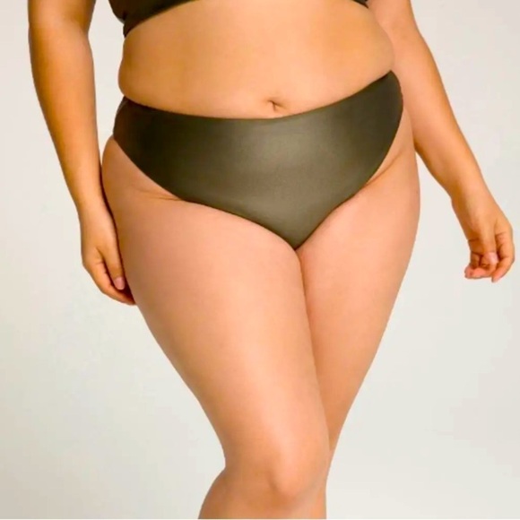 GOOD American Green Gold Swim High Shine Good Waist Cheeky Swim Bottom New 8 5XL - Picture 1 of 11